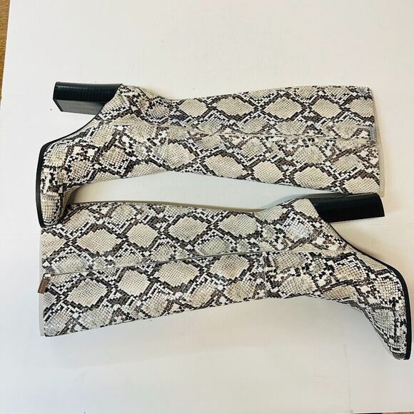 Kenneth Cole Womens 6.5 M Black White Snake Zip Up High Heel Boots Display XW7 - Picture 2 of 5